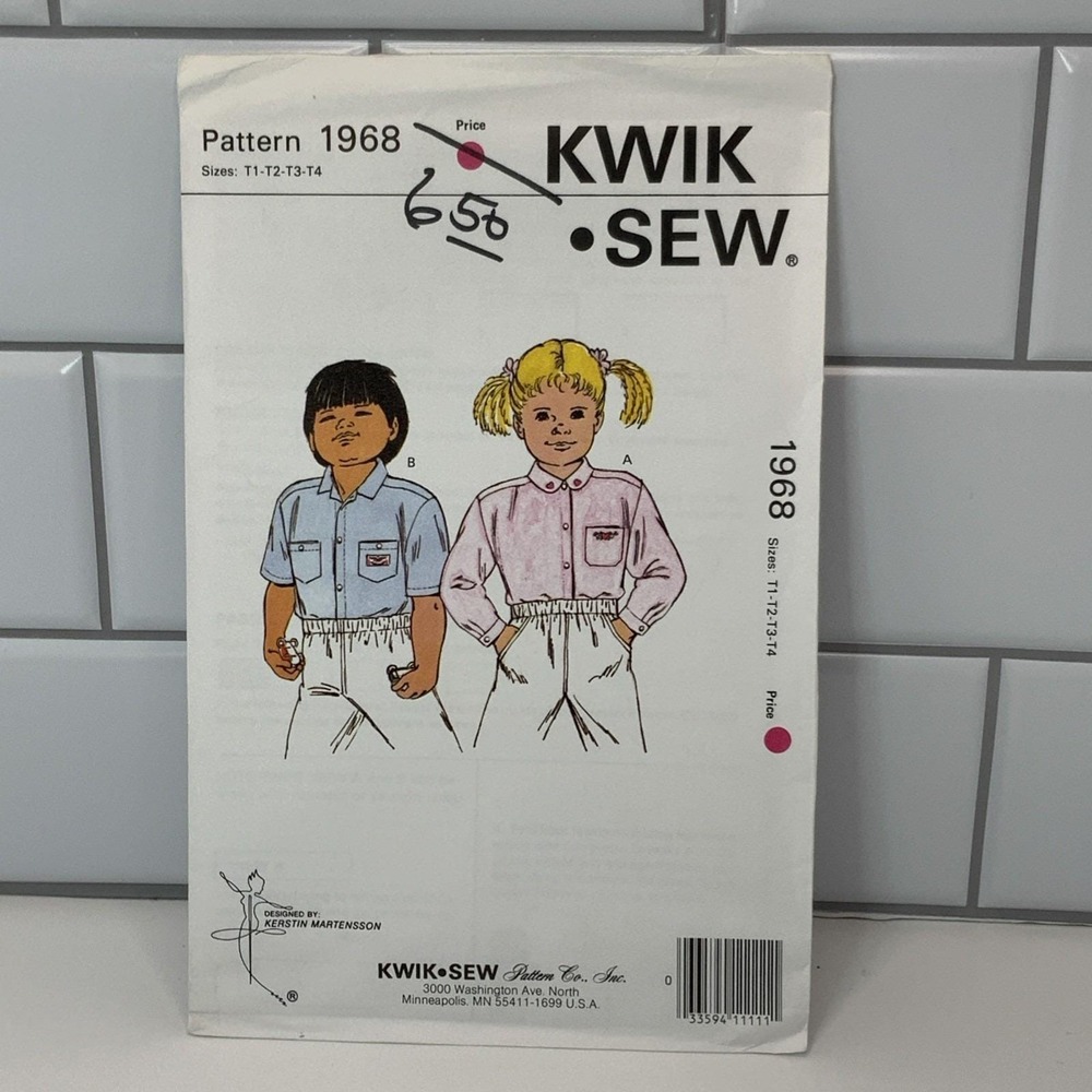 Kwik Sew #1968 Sewing Pattern VTG Toddler's Shirts Size T1-T4 Uncut